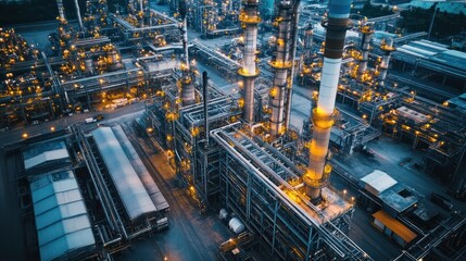 Fototapeta premium Aerial view of a vast industrial complex with multiple factories and warehouses, showcasing modern manufacturing.
