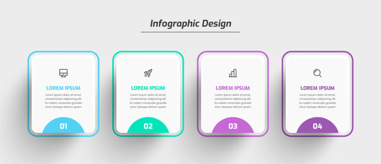 Infographic Design Presentation Business Template with Thin Line Rectangle Label 4 Number and Icon