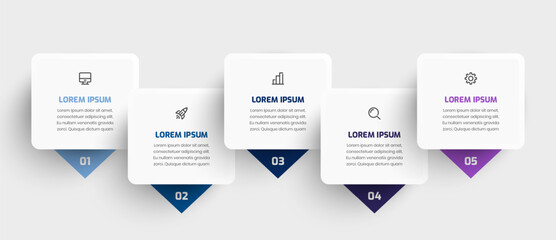 Business Infographic Template with Square Label Icon and 5 Number Can be Used for Presentation