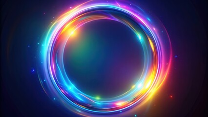 Abstract fluid circular glow with multicolored energy flows neon element, metallic holographic colored circle , neon