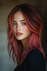 Naklejka premium Captivating portrait of a woman with rich red hair and soft waves