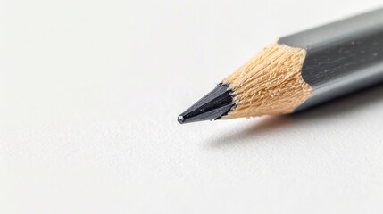 A close-up of a gray pencil tip, ready to write or sketch, lying on a white surface