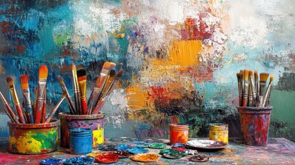 Paints and Brushes in the Artist's Studio