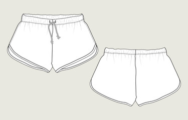  Shorts Pant technical drawing fashion flat sketch vector illustration template for Newborn