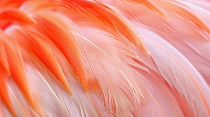 A close-up of a pink flamingo feather, showcasing its soft texture and vibrant color