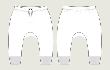 Sweatpants Technical drawing fashion flat sketch vector illustration template for kids