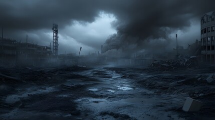 Obraz premium 58. A toxic sludge-covered wasteland with a dark, ominous sky