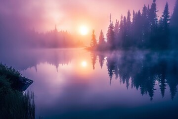 Beautiful view of sunrise over the lake, natural landscape