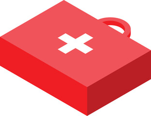 Obraz premium Red first aid kit closed lying isometric illustration