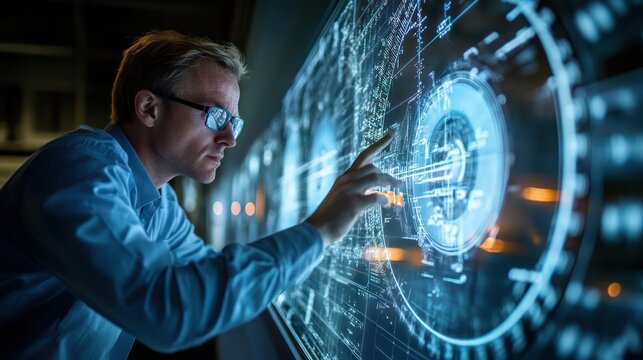 A Engineer analyzing data from a wind tunnel test of a new aircraft design, emphasizing research and development in aerospace.