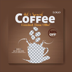 Modern coffee shop for Hot And Special Delicious Coffee Drink menu template for social media post. Vector illsustration
