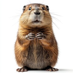 Portrait of a beaver full body standing front view  529 animal, mammal, rodent, marmot, fur, wildlife, cute, prairie, nature, brown, dog, wild, prairie dog, zoo, rock, grass, squirrel, eating, furry, 