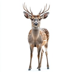 Obraz premium Portrait of a deer full body standing front view i 506 deer, animal, mammal, wildlife, nature, stag, wild, buck, antlers, antler, antelope, horn, isolated, white, horns, brown, vector, reindeer, fore