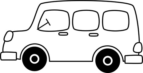 Cute car transportation doodle line art for kids coloring page