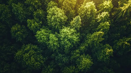 Obraz premium Green Forest Canopy Wallpaper. An overhead view of a dense green forest canopy.