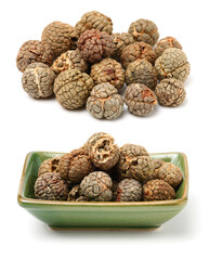 Violet cardamom Seeds CaoDouKou or Alpinia katsumadai Hayata on white background