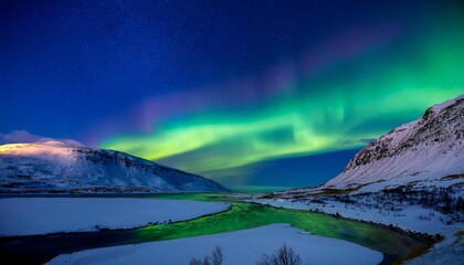 Aurora borealis. Northern lights night photo arctic circle