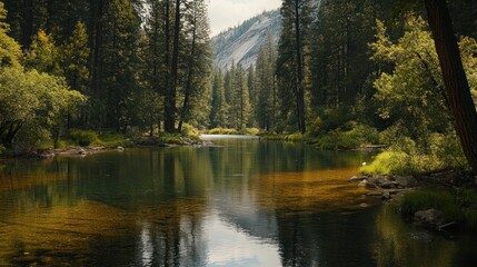 Serene River Flowing Through a Lush Forest