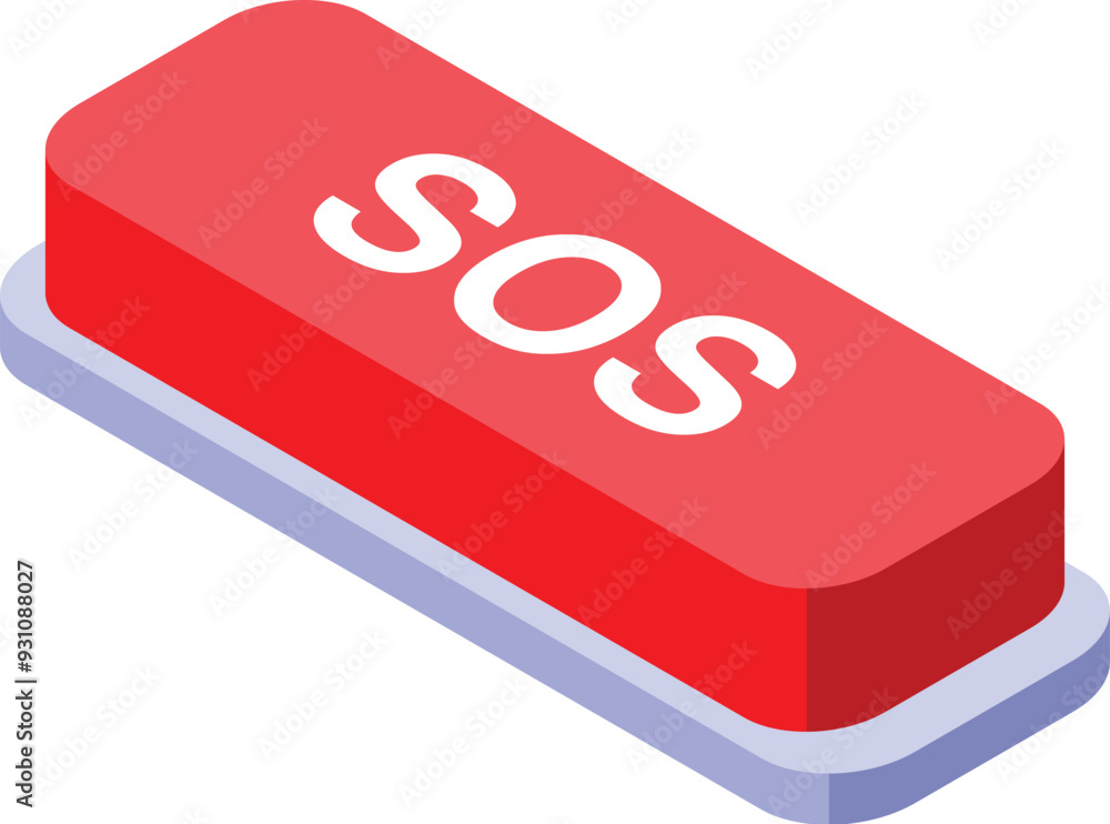 Poster red emergency button showing sos signal on white background