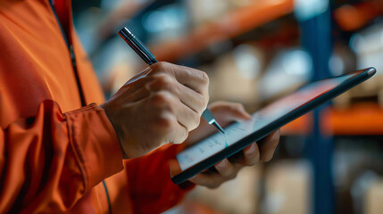 A customer signing for a delivery on a digital device