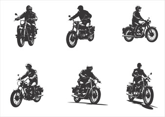 Obraz premium a man riding a classic motorbike, black and white, silhoutte
