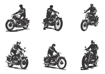 Obraz premium a man riding a classic motorbike, black and white, silhoutte