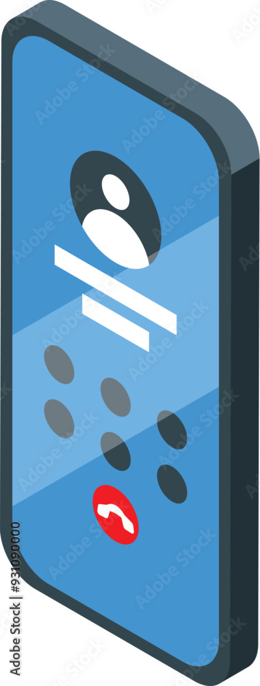 Poster blue smartphone displaying an incoming call screen with a number keypad, conveying the concept of mo
