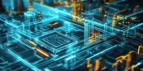 Fototapeta premium Advanced city technology interface, featuring holographic controls, real-time infrastructure monitoring, and interactive design elements