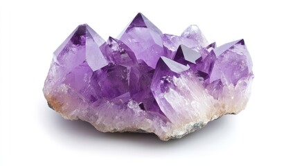 Fototapeta premium A perfectly centered amethyst crystal, its vibrant purple hues contrasting against a clean white background.