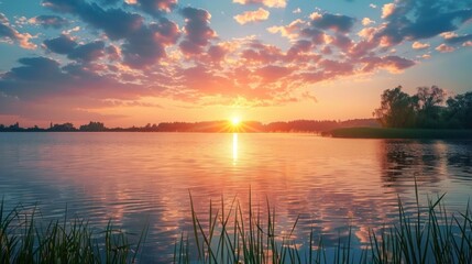 Fototapeta premium Sunset Over a Serene Lake