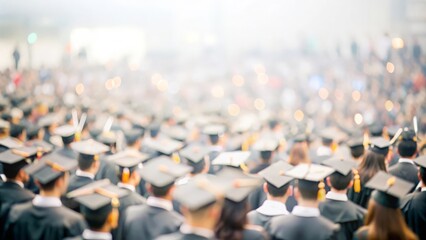 Obraz premium Blurred image of a large crowd gathered for a graduation ceremony. 