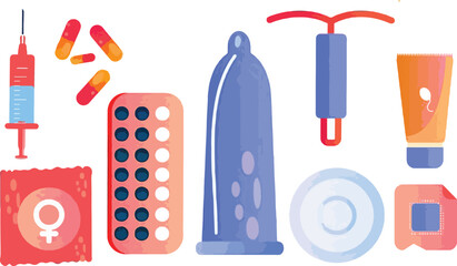 illustration of contraception, flat design style