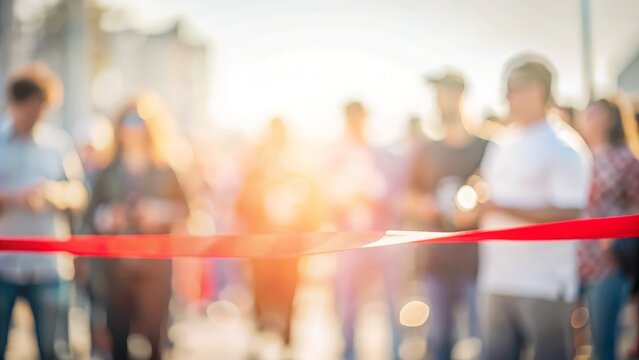 Blurred background of a ribbon-cutting ceremony at a charity walk event.
