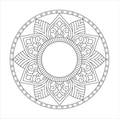 Photo frame design of lace style abstract mandala pattern for Coloring book page