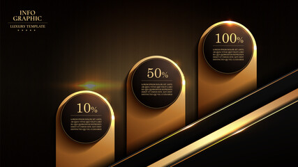 business luxury infographic templates, gold black color, flow chart data visualization for abstract background template 3 steps options.