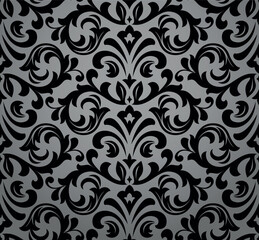 Floral pattern. Vintage wallpaper in the Baroque style. Seamless vector background. Gray and black ornament for fabric, wallpaper, packaging. Ornate Damask flower ornament