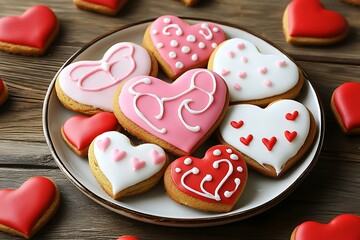 Biscuits with heart shape in a plate.