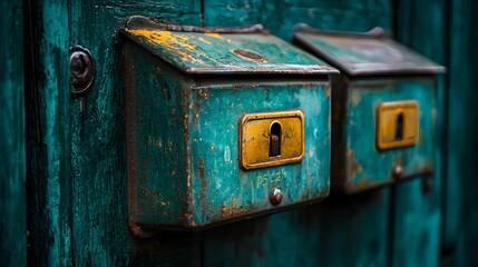Vintage Keyholes on a Teal Door.