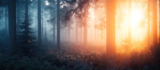 Sunbeams Through a Misty Forest