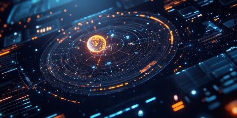 Close-up of a space-themed interactive UI with real-time orbit tracking, touch-sensitive controls, and 3D celestial visualizations