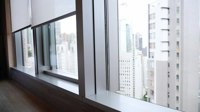 Motorized roller blind closed on big window