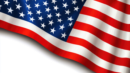 Naklejka premium Waving American flag with stars and stripes in red, white, and blue. Symbol of USA patriotism and national pride. Isolated on white background.