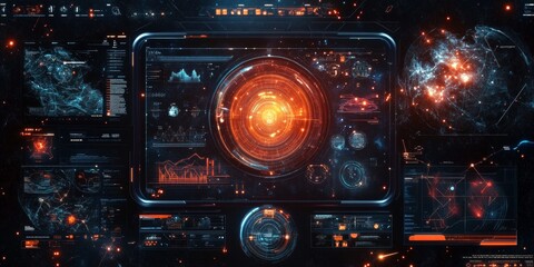 Obraz premium High-tech, modern interface designed for space exploration, with responsive holographic buttons and minimalist celestial maps