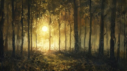 Naklejka premium Golden Sunlight Through the Trees