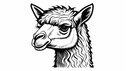 Fototapeta premium Alpaca Head Sketch Style - Animal Face Portrait Mammal Fur 