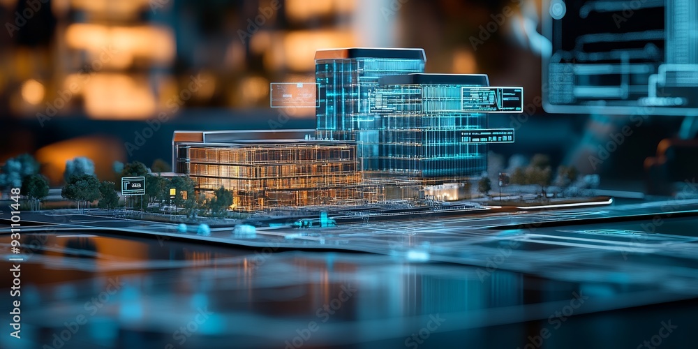 Poster A modern UI for managing intelligent buildings, with interactive layouts, live data streams, and advanced technology integration