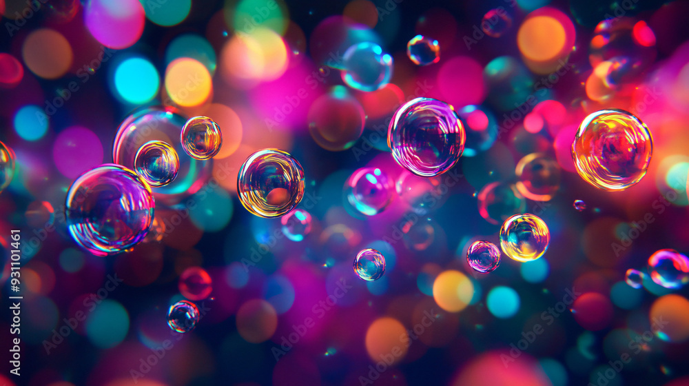 Poster bubbles in neon colors creating a playful pattern, organic shapes, dynamic and vibrant