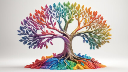 Obraz premium 3D style tree of life in bright rainbow colors on a white background