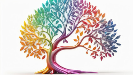 Obraz premium 3D style tree of life in bright rainbow colors on a white background