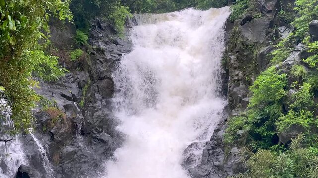 ghatmatha waterfall in monsoon at the start of Kumbharli ghat in Konkan, Maharashtra, India